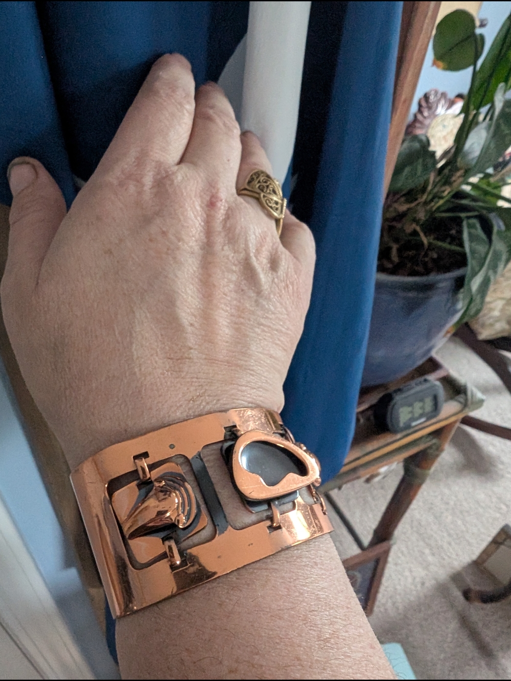 Metal Cuff Bracelet in Copper Tone with Black Inlay - Picture 3 of 3